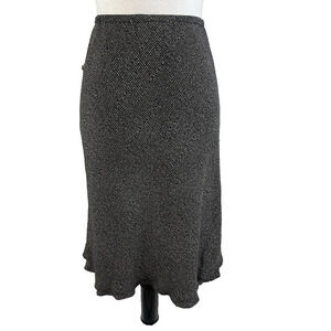 Donna Ricco New York Skirt size 14 Black Ivory Bias Knee A Line Flowing Modest